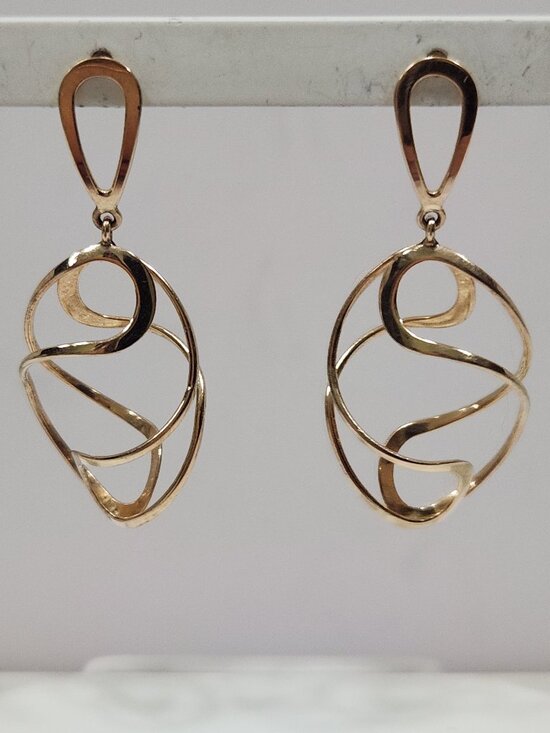 NABCO Jewelry - Gorgeous Vintage 90s 14K Solid Gold Freeform 3D Open Twist Dangle Drop Earrings